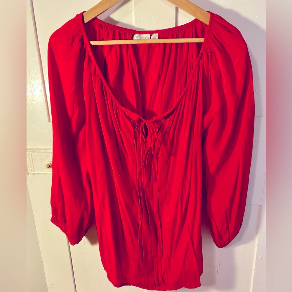 Red peasant blouse with pleats